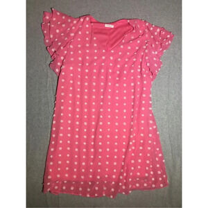 Womens Chic Soul Dress Size 1XL Pink White Polka Dot Ruffle Sleeve Feminine